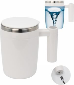 Rechargeable Self Stirring Mug - Magnetic Electric Auto Mixing Stainless Steel Cup for Office/Kitchen/Travel/Home Coffee/Tea/Hot Chocolate/Milk-430 ml/14.5 oz(White)