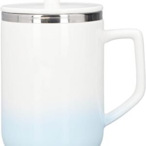 Self Stirring Coffee Mug, Ceramic Rechargeable Automatic Stirring Cup for Hot Chocolate Milk, 360mL Blue White Gradient Glaze