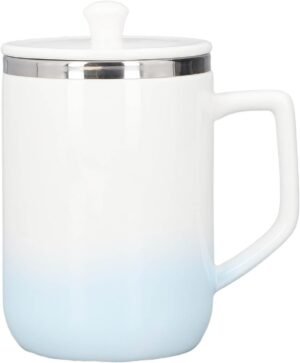 Self Stirring Coffee Mug, Ceramic Rechargeable Automatic Stirring Cup for Hot Chocolate Milk, 360mL Blue White Gradient Glaze