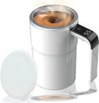 Self-stirring Coffee Mug Magnetic Stirring Cup Drink Stirrer Rechargeable Automatic Mixing Cup w/LCD Thermometer for Coffee Tea Hot Chocolate (White, 13 oz)