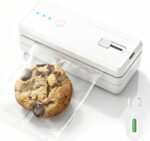 Mini Bag Sealer with Cutter, 2 in 1 Portable Heat Sealer, 1300mAh Rechargeable Handheld Chip Bag Resealer Machine for Plastic Bags Snack Cookies Pet Food  Bag Storage (White)