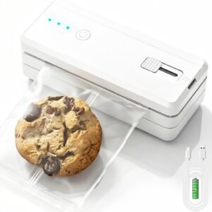 Mini Bag Sealer with Cutter, 2 in 1 Portable Heat Sealer, 1300mAh Rechargeable Handheld Chip Bag Resealer Machine for Plastic Bags Snack Cookies Pet Food Bag Storage (White)