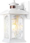 Motion Sensor Outdoor Wall Sconce, White Dusk to Dawn Motion Sensor Lighting, Smart & Waterproof Wall Lights & Exterior Light Fixture, Porch Lights with Rippled Glass for Garage House