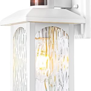 Motion Sensor Outdoor Wall Sconce, White Dusk to Dawn Motion Sensor Lighting, Smart & Waterproof Wall Lights & Exterior Light Fixture, Porch Lights with Rippled Glass for Garage House