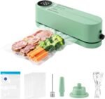 Mini Vacuum Sealer, 3 in 1 Cordless Handheld Vacuum Sealer for Dry/Moist Food Storage with 4 Snack Bags, Heat Sealer for Chip Bags, Inflation Pump for Balls/Swim Ring with 1 Needle/1 Nozzle (Green)