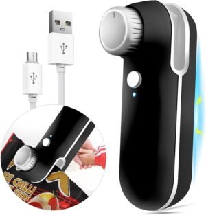 Portable 2-In-1 USB Rechargeable Mini Plastic Bag Heat Sealer In Black And White(2 Pack Black)