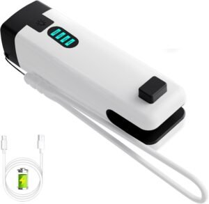 3-IN-1 Mini Bag Sealer, Rechargeable Bag Sealer Heat Seal with Cutter, Flash-light and Magnet Mini Bag Resealer Machine for Plastic Bags Snack Bags-Beigewhite