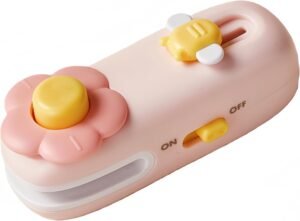 Mini Magnetic Bag Sealer, Rechargeable Food Saver Heat Sealer with Built-in Cutter, Cute Cartoon Design, Easy Seal/Open, for Snack Bags, Candy Bags(Pink)