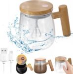 Self Stirring Mug,14oz Electric Self Stirring Coffee Mug with Lid, Automatic Mixing Cup with Detachable Stirring Rod for Coffee, Milk,Kale,Matcha, Transparent