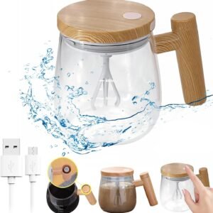 Self Stirring Mug,14oz Electric Self Stirring Coffee Mug with Lid, Automatic Mixing Cup with Detachable Stirring Rod for Coffee, Milk,Kale,Matcha, Transparent