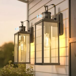 Large Size Motion Sensor Outdoor Wall Lights, 18 Inch Matte Black Waterproof Anti-Rust Outdoor Light Fixtures Wall Mount with Clear Glass Shade for Porch, Garage, ETL Listed, 2 Pack