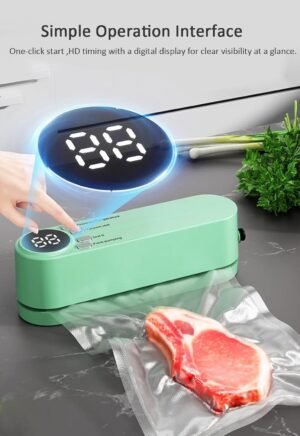 Mini Vacuum Sealer, 3 in 1 Cordless Handheld Vacuum Sealer for Dry/Moist Food Storage with 4 Snack Bags, Heat Sealer for Chip Bags, Inflation Pump for Balls/Swim Ring with 1 Needle/1 Nozzle (Green)