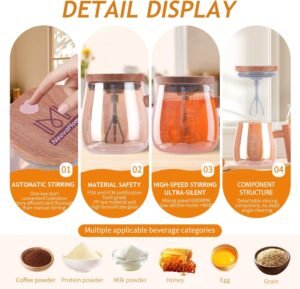 Self Stirring Coffee Mug, High Borosilicate Glass Mixing Cup, 400 ml / 13.5 oz Automatic Mug for Coffee, Matcha and Milk, 6000 RPM 48 dB Artistic Desk Mug for Home Office, Vintage Amber