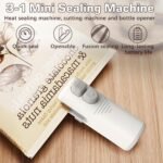 Mini Bag Sealer,Bottle Opener,Portable 3-in-1 Bag Sealer & Cutter,Rechargeable r Machine with Magnet for Snacks,Chips & Food Storage,USB Handheld Plastic Bag Resealer (White)