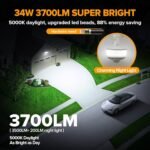 34W 3700 Lumen LED Security Light Motion Sensor Outdoor Lights with Night Light, 5000K Daylight, IP65 Waterproof, Dusk to Dawn, Hardwired Motion Detector Flood Light for Garage, Yard-White